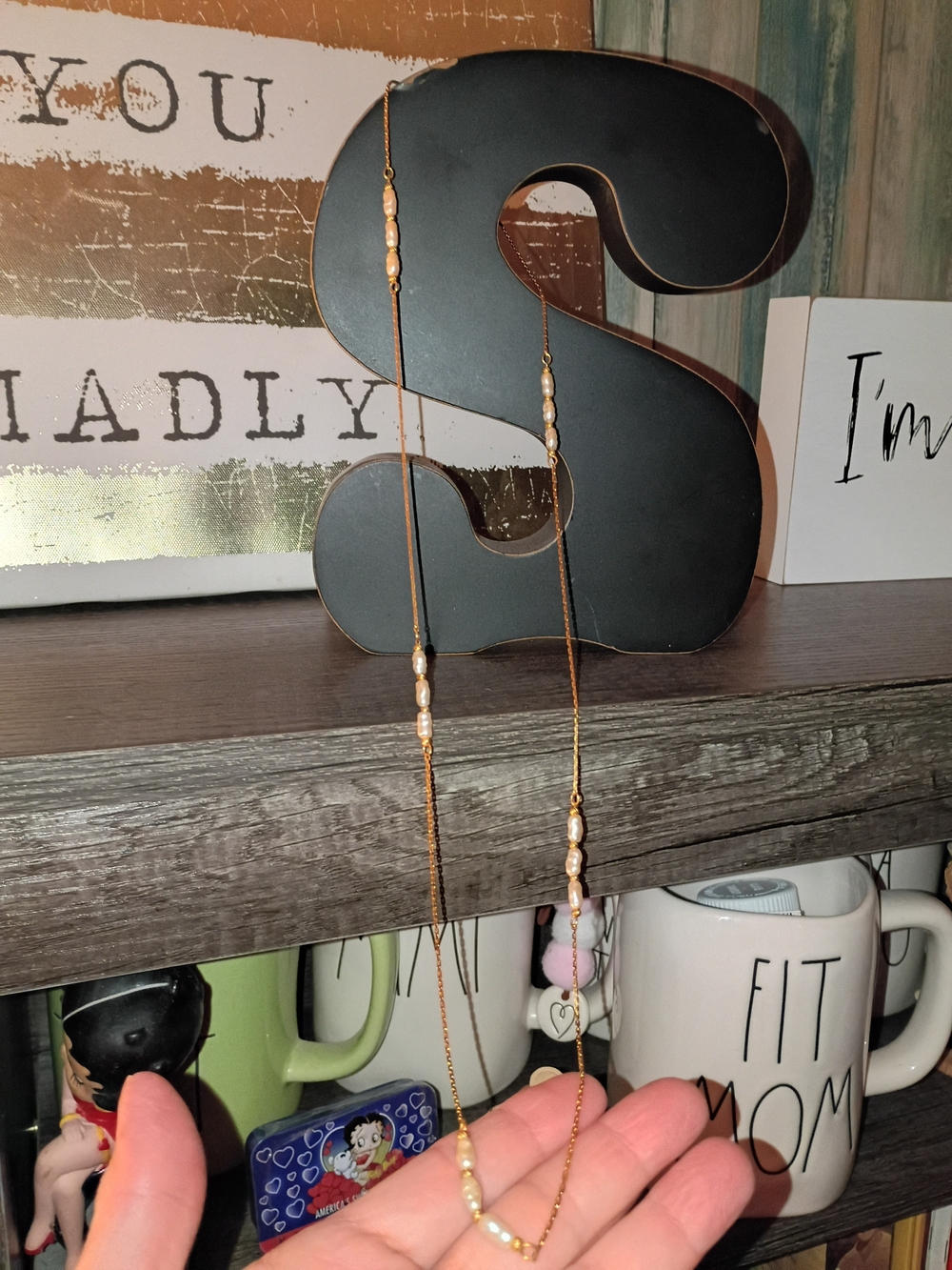 Napier Gold Pearl Station Long Necklace